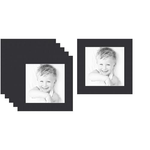 8x8 Smooth Black/Black Custom Mat for Picture Frame with 4x4 Opening Size (Mat Only, Frame NOT Included) - 6 Pack