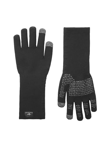 SEALSKINZ Skeyton Waterproof All Weather Ultra Grip Knitted Gauntlet, Black/Grey, XL