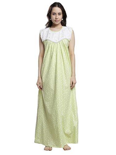 Image of 9shines Label Cotton Sleeveless Nighty | All Over Print Maxi Night wear for Women | Full Length Night Gown Night Dress for Women Stylish (Cotton Sleeveless 25)