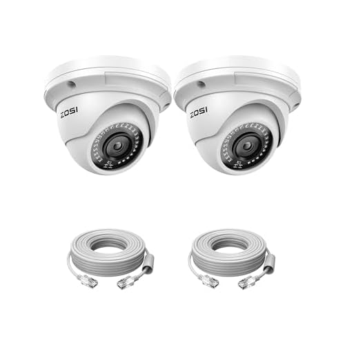 ZOSI 2PK 5MP Add-on POE IP Security Camera with Etherent Cables PoE Dome Camera, Compatible 4K/5MP NVR