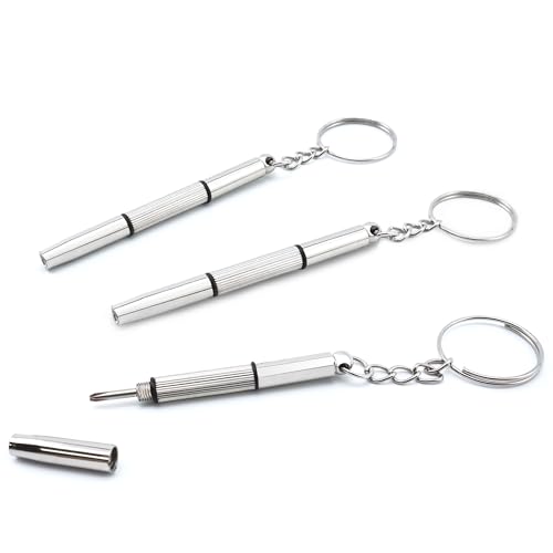 Juxiamal 3 PCS Mini Portable Screwdrivers for Glasses 3-in-1 Keyring Eyeglasses Repair Kit Flat Head Phillips Hex Handy Tiny Screw Drivers for Sunglasses Small Electronics