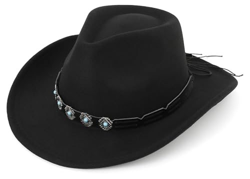 Western Cowboy Hat for Men and Women – Classic Western Style with Adjustable Fit, Vintage Leather Trim Black