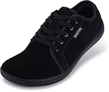 WHITIN Men's Wide Genuine Leather Barefoot Shoes | Minimalist Fashion Sneakers | Zero Drop Sole Size 7W All Black 40