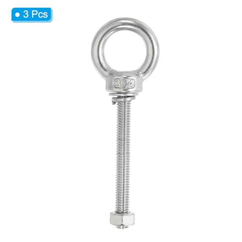 Image of PATIKIL M6 x 60mm Lifting Shoulder Eye Bolt, 3Pcs 304 Stainless Steel Lifting Ring Threaded Eyebolt with Nuts Washers for Hanging Hammocks Articles