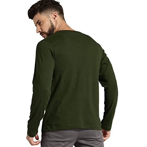 Image of LAZYCHUNKS Men's Full Sleeve Henley Neck Cotton Blend T-Shirt | Solid Regular Fit for Boys & Men | Soft Breathable Fabric | Casual Size S to 3XL
