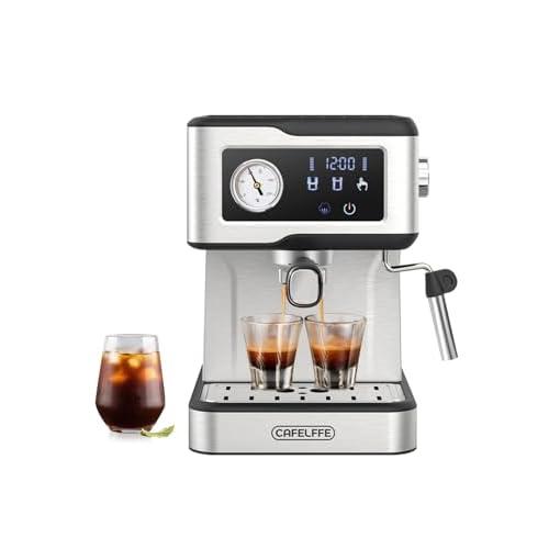 Espressokaffeemaschine mit Milchaufschäumer und Dampfer, Espressomaschine mit 20 Bar Pumpendruck, Espressomaschine mit LCD-Touchscreen für den Barista zu Hause oder die Latte-Cappuccino-Masch