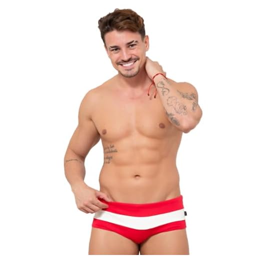 Sunga Clássica Sunrise - JWilas Beachwear (BR, Alfa, G, Regular, Vermelho com Off White)
