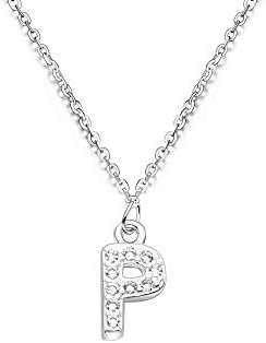 S925 Silver A-Z 26 Initial Crystal Pendant Chain Choker Necklace For Women Lady Girl