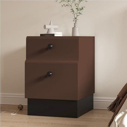 Wooden Bedside Table with 2 Drawers, Soft Leather Accent End Table for Small Spaces, Stylish Nightstand for Living Room & Bedroom Furniture (40cm)