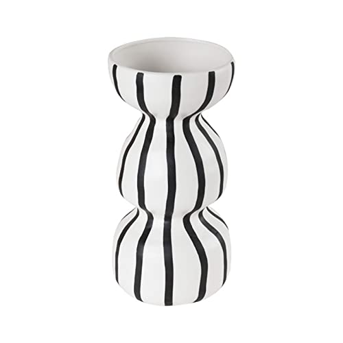 Vase peint à la main noir et blanc : grand vase pour fleurs en céramique
