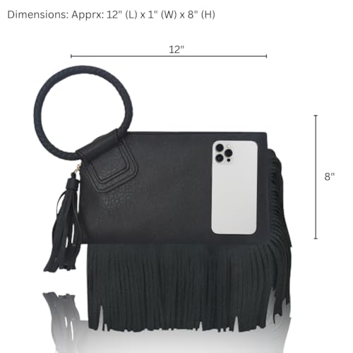 Image of NGIL Faux Leather Mini Wristlet Purse | Women's Handbag, Fashion Wristlet Wallet, Compact Everyday Purse with Fringe Tassel