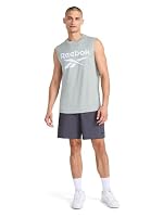 Reebok Men’s Gladiator Large Logo Muscle Crewneck Tank Top, Standard Fit, Lightweight Poly Fabric, Vintage Moss Heather, Small — image 4