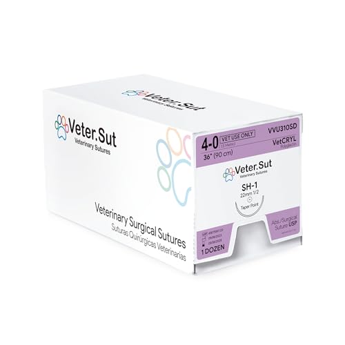 Image of VeterSut VetCRYL Absorbable Polyglactin Surgical Suture USP Size 4-0, (SH-1) 1 /2 22mm Taper Point Needle, 36 Inches (90 cm), 12 Count, Veterinary Use