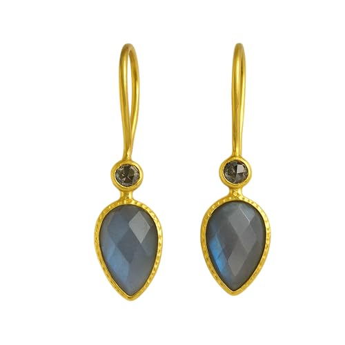 Boucles d'oreilles labradorite goutte et diamant, le cadeau idéal pour femme