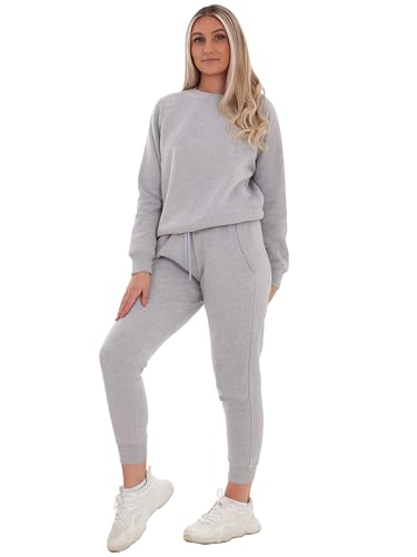Image of BRAND KRUZE Womens Tracksuit Set Crew Neck Long Sleeve Sweatshirt and Casual Elasticated Joggers Set (UK, Alpha, M, Regular, Regular, Grey)