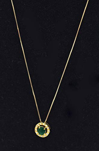 Corrente com Pingente Ouro Amarelo Cravejado com 13 Diamantes Esmeralda