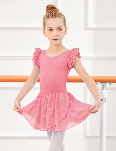 Image of Arshiner Girls Ruffle Sleeve Ballet Dance Dress Tutu Skirted Leotard