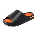 HMLHML Mens Recovery Slides - Orthotic Arch Support Sandals for Plantar Fasciitis,Comfortable Cushioned Sport Slides with Open Toe, Reduces Foot & Joint Stress, Size 13(Black-Orange)