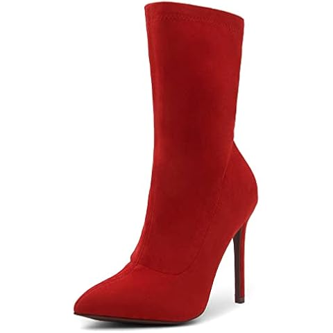 Shoe Land SLJessenie-L Women’s Ankle Booties Stiletto Heel Side Zipper Dress Booties, Red, 4.5 UK Cover