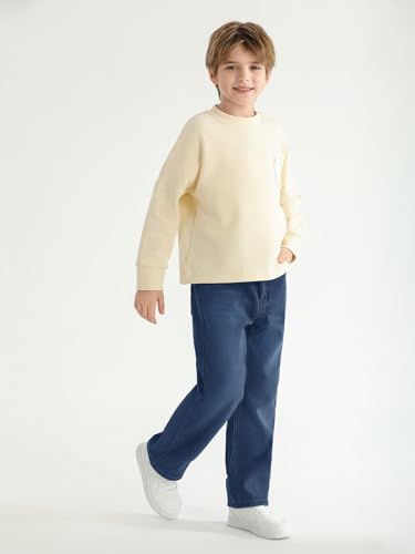 Haloumoning Boys Jeans Kids Fashion Fleece Lined Elastic Waist Denim Pants with Pockets 5-14 Years3