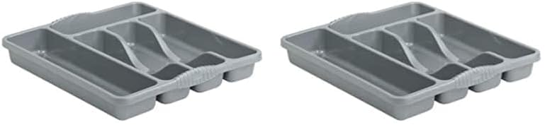 ACCURATE 5 Compartment Plastic Cutlery Holder Tray Drawer Organiser Rack. Durable yet lightweight and easy to clean with a high gloss finish (SILVER) (Pack of 2)