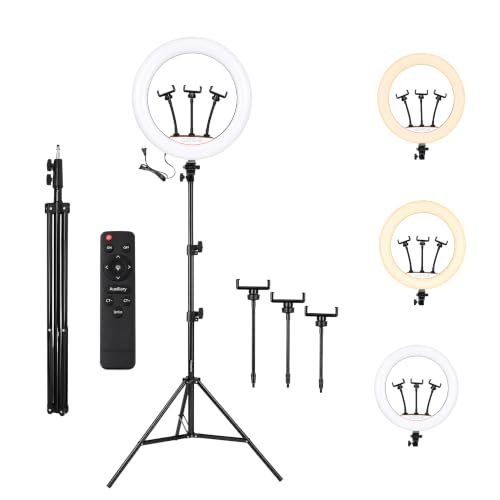 Image of Futopia Professional 45cm (18 Inch) Studio LED Ring Light with Tripod & Remote | 2700-6500K Adjustable Color Lighting | AC Power | 3 Mobile Holders Perfect for Photo & Video Shoot, Instagram Reels
