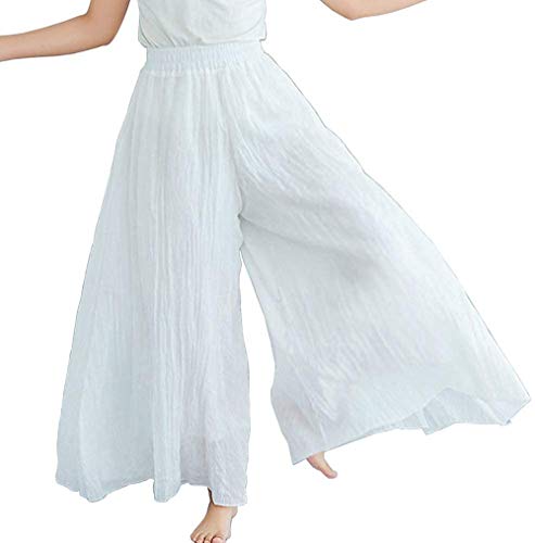 Women's Casual Elastic High Waist Wide Leg Cotton Linen Pants Trousers Skirt Elegant Flowy Wide Leg Pants Loose
