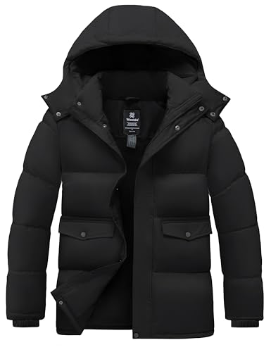wantdo Men's Big Size Winter Puffer Jacket Ski Coats Warm Bubble Jacket (Black 3XL)