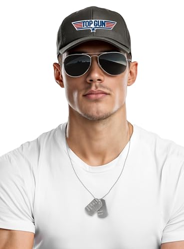 Top Gun Ensemble d'accessoires avec bonnet, lunettes d'aviateur et Dog Tag – Accessoire de costume de pilote de combat pour carnaval, Halloween et fête à thème