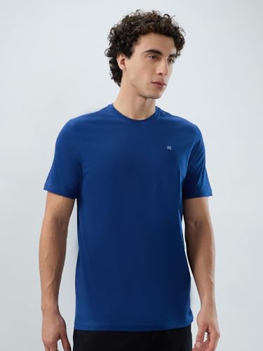 Image of Raymond Men Regular Fit Solid Pattern Pure Cotton Crew Neck Half Sleeve Casual T-Shirt