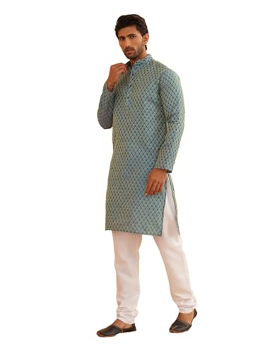 Image of SOJANYA (Since 1958 Men's Silk Blend Self Design Kurta & Off-White Churidar Pyjama Set
