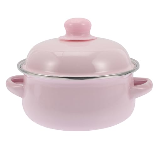 SHINYPASING Olla Esmaltada para Estofado 1.1l Tapa y Asas Dobles, Cacerola Retro Rosa 16cm para Cocina de Gas, Utensilio Resistente a Altas Temperaturas para Hogar y Cocina