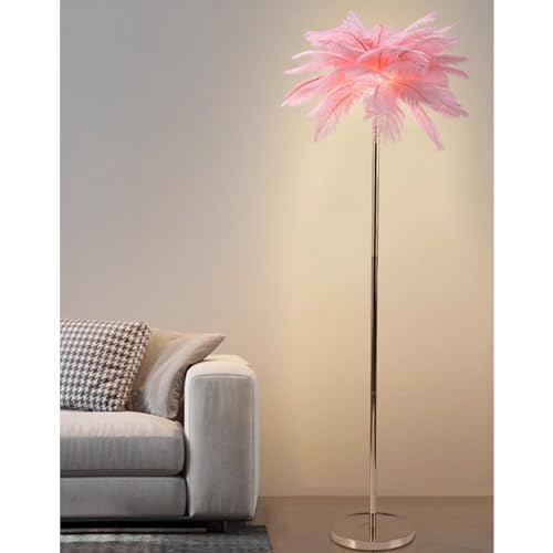 Lámpara de pie de plumas de avestruz con luz LED de diseño exclusivo para salón