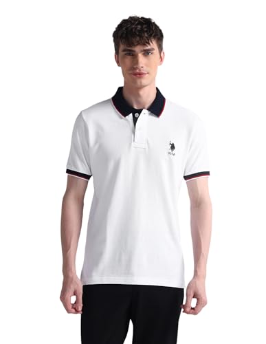 Image of U.S. Polo ASSN. Solid Slim Fit Polo T Shirts for Men - 100% Cotton, Half Sleeve Mens Tshirt