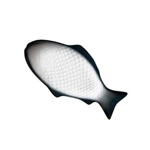 Cabilock Fischteller Porzellan Fischplatte Keramik Fisch Kreative Porzellan Servierteller Snack Tablett für Restaurants nach Hause Grauschwarz 39cm