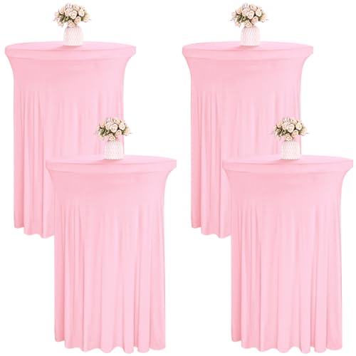 JALANCY 4 Packs 32 x 43 Inch Spandex Round Cocktail Table Skirts Stretch Cocktail Table Cover Fitted High Top Tables for Wedding Bar Party Banquet (Pink) by JALANCY - Used condition - US$33.37