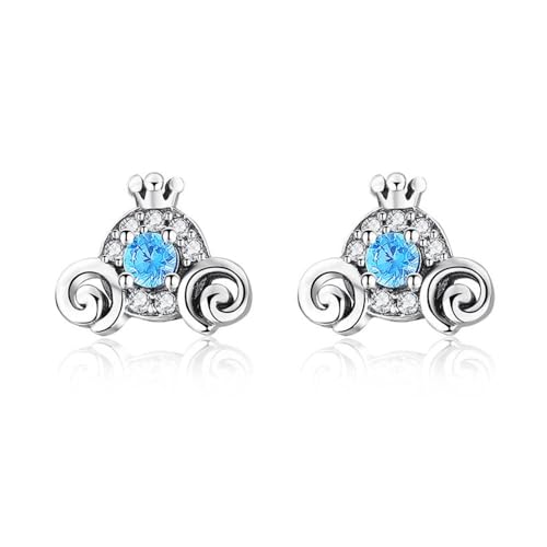 Cute Pumpkin Carriage Stud Earrings for Women 925 Sterling Silver Cubic Zirconia Vintage Lucky Princess Tiny Small Studs Cartilage Hypoallergenic Holiday Birthday Halloween Jewelry Dainty Gifts Daughter Niece