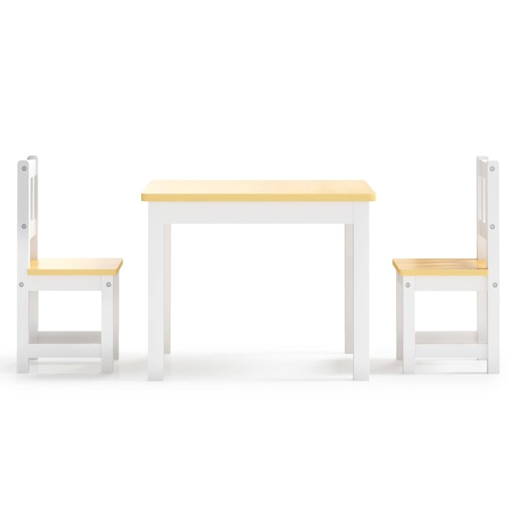 3-teilig Kinder-Sitzgruppe Weiß Beige aus MDF Tisch 60 x 50 x 48 cm mit 2 Stühlen 25 x 25 x 55 cm für Kindergarten Schule zum Malen Basteln Spielen