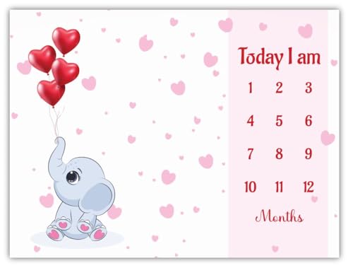 Image of Baby Monthly Milestone Blanket | 1-12 Months | Soft All-Season AC Blanket | Ideal for Newborn Boys & Girls | Perfect Growth Tracker & Photoshoot Prop with Lovable Elephant | 120x90 cm