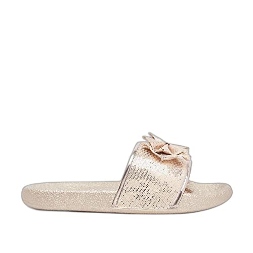 Image of shoexpress Girl's Textured Open-Toe Slides with Bow Accent Flat Sandal