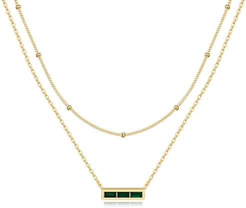 Turandoss Birthstone Necklaces for Women, Dainty 14K Gold Plated 12 Months 3 Birthstone Gemstones Layered Necklaces Set Trendy Birthday Christmas Jewelry Gifts for Women Teen Girls