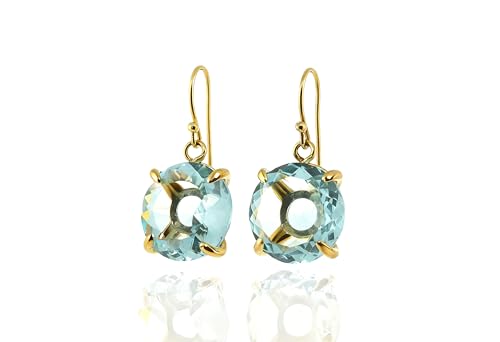 Boucles d'oreilles topaze bleue suspendues en argent massif élégant