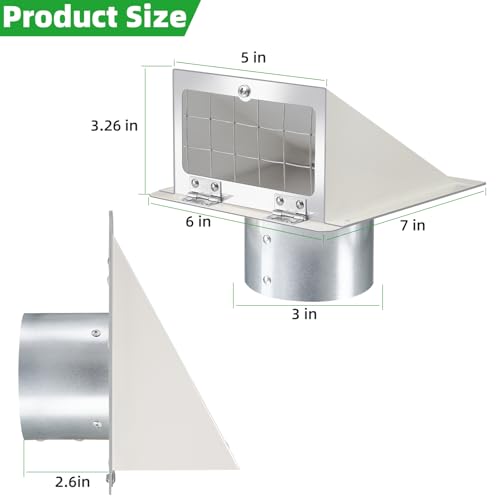 Grille d'aération extérieure pour buanderie et sèche-linge volet blanc isolant en métal 7.6cm - 3