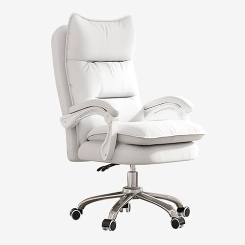 Silla ergonómica grande y alta para oficina en casa con respaldo grueso y altura ajustable, cómoda silla de escritorio para adultos con reposabrazos y ruedas (blanco)