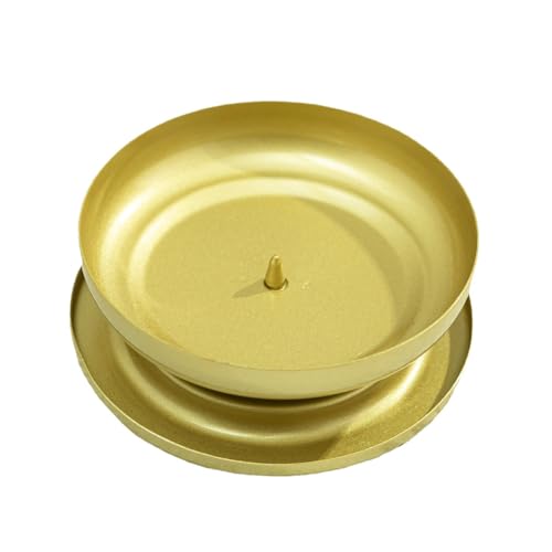 Cagzzee LJJ-ZT-1207C Gold Iron Plate Candle Holder, Golden Metal Pillar Candle Plate With Spike cover