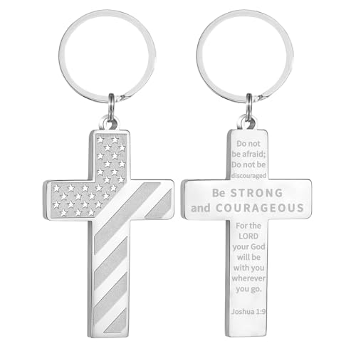 Image of DuoDiner Cross Keychain for Men American Flag Bible Verse Christian Gifts