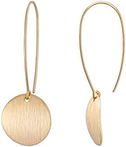 Statement Long Gold Round Dangling Earrings for Women Lightweight Circle Disc Coin Geometric Flat Brushed 18k Gold Plated Dangle Drop Hanging Hoop Earrings for women Gift for Her…