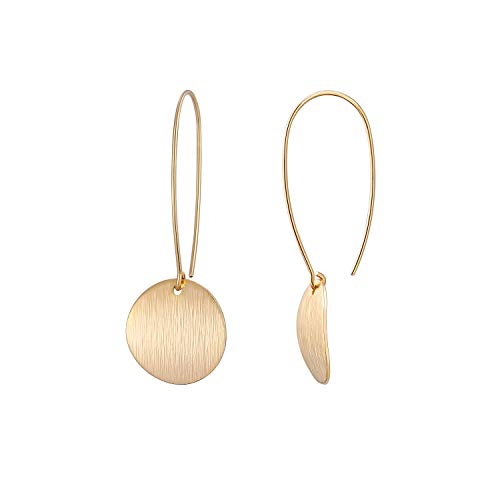 Statement Long Gold Circle Simicircle Ball Dangling Earrings for Women Lightweight Circle Disc Coin Geometric Flat Brushed 18k Gold Plated Drop Dangle Hanging Hoop Earrings for women Gift for Her…