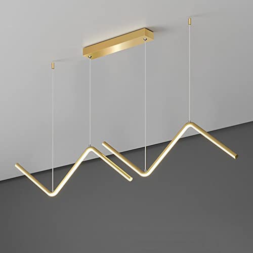 Luz Colgante LED Ondulada, luz de Isla nórdica Moderna, lámpara Colgante Lineal Ajustable, Accesorio de iluminación de Techo para Mesa de Comedor de Cocina, Oro + atenuación continua-90cm 26W