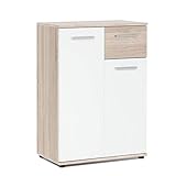 Newfurn Sideboard Kommode Modern Anrichte Highboard Mehrzweckschrank II 60x85x 35 cm (BxHxT) II [Esra.Three] in Sonoma Eiche/Sonoma Eiche/Weiß Wohnzimmer Schlafzimmer Esszimmer